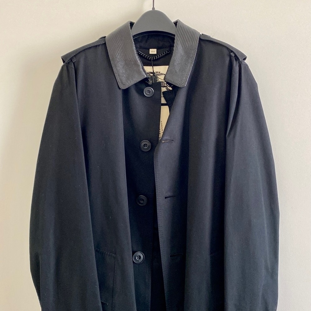 💯 Authentic Burberry Men’s Lizard Collar Cotton Trench Coat